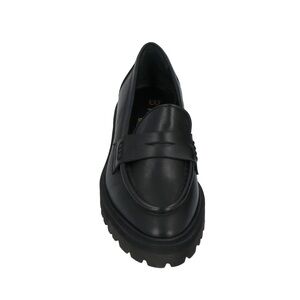 Women's Black Leather Lug-Sole Penny Loafers